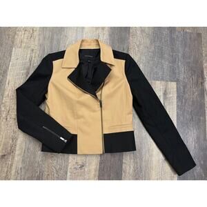 Banana Republic Women Tan Black Colorblock Moto Jacket Size 6 Stretch Cotton Zip